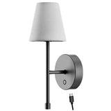 LED Wall Sconce Wireless Light 2-Pack - Black Finish with White Fabric Shade V178-68991