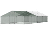 Metal Chicken Coop, 9.8x26.2x6.5 ft Large Walk-in Chicken Runs with Cover, Spire Roof Hen House V952-JSJS382MJDDMBL240001V0