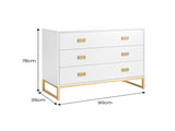 Sarantino Amara Chest of Drawers Tallboy Dresser in White Gold CHE-90L-05-WHG