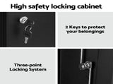 Artiss 100cm Steel Locker Cabinet Filing Mental Storage 100cm 3-Point Lock 2 Adjustable Shelves FC-METAL-100-BK