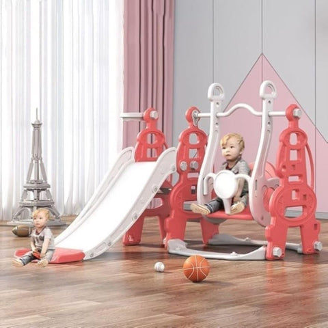 Kids Slide Swing Set Outdoor Toys Playground Activity Basketball Hoop-Pink V1097-PSSN02