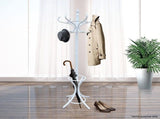 White Coat Rack with Stand Wooden Hat and 12 Hooks Hanger Walnut tree V178-13372