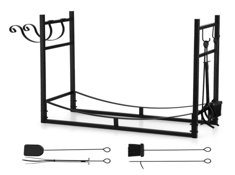 Gardeon Firewood Rack 84cm Wood Rack Firewood Storage Indoor Outdoor Black FSR-A-H84