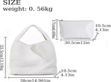 Woven Tote Bag for Women Soft Leather Handbag with Pocket V1263-JX-3502