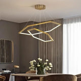 BAMDECOR AD2582/2 Modern LED Chandelier, Hexagonal Rings Ceiling Lighting Contemporary Chandeliers V255-BAM-AD2582-2-0406-GOLD