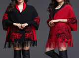 Double-sided Jacquard Cheongsam Shawl, Color-Blocked Fringed Cape Design, Autumn/Winter Fashion & V1232-SMWJPJ007