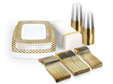 175pcs Food-Grade Wedding Event Banquet Disposable Tableware Dinnerware Gold-Edged Plastic Cutlery V985-SQUARECUTLERYSET