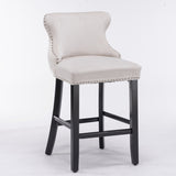 4x Velvet Upholstered Button Tufted Bar Stools with Wood Legs and Studs-Beige V226-SW1824BG-2