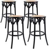 Aster 4pc Round Bar Stools Dining Stool Chair Solid Birch Wood Rattan Seat Black V315-VOD-CAFE-23-4PC-KIT