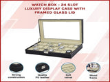 Watch Box - 24 Slot Luxury Display Case With Framed Glass Lid V63-826141