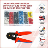 1200Pcs Bootlace Ferrule Crimper kit 0.25-10mm2 Cord End Ratchet Crimping Tool V63-825861