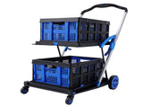 Artiss Shopping Trolley with Wheels 2 Layer w/2 Crates Foldable Trolley Blue SHOPC-JY-2B-BKBL
