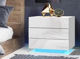 Artiss Bedside Table LED 3 Drawers - MORI White FURNI-O-LED-BS-02-WH