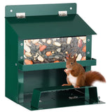 Outdoor Squirrel Feeder, Metal Squirrel Picnic Table with Waterproof Roof, Transparent Viewing V1369-AZ3-W-08596