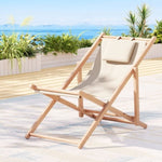 Gardeon Outdoor Deck Chair Wooden Sun Lounge Folding Beach Patio Furniture Beige WOOD-B-BC-6021T-BG