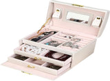 Three-Layer Jewelry Organizer Box with PU Handle, Lockable Display Case for Earrings, Necklaces, V1259-DP01-A-2824
