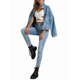 Women'S Short Loose Casual Large Pocket Denim Jacket Blue M V1370-AZ4-10422