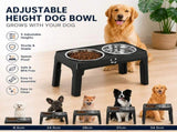 Black Adjustable Elevated Dog Bowl Stand with Stainless Steel Double Bowls, Foldable Raised Pet V888-ELOSUNG53426