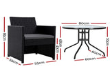 Gardeon 3PC Bistro Set Outdoor Furniture Rattan Table Chairs Cushion Patio Garden Hugo ODF-CHAIRSET-DINING