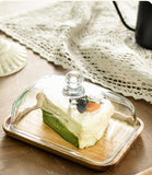 Mini Cake Stand with Glass Dome - Wooden Serving Board for Cupcakes Cheese - Butter Dome as Kitchen V1258-DP02-BOL-551
