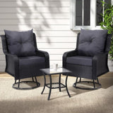 Gardeon 3PC Outdoor Furniture Bistro Set Lounge Wicker Swivel Chairs Table Cushion Black ODF-RAN-ROAT-3PCS-BK-AB