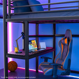 Gaming Loft Bed with Desk, Steel Metal Frame, Space Saving Design, for Single Mattress, Matte Dark V219-BEDSBBKSL5GA