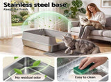 i.Pet XXL Cat Litter Box Stainless Steel Jumbo Semi-Enclosed Pet Kitty Toilet Grey PET-CLB-STL-XXL-LTGR
