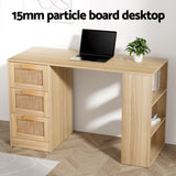 Artiss Computer Desk Drawer Shelf Home Office Study Table Rattan Oak 120CM FURNI-G-RAT-DESK-WD