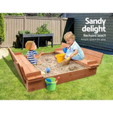 Keezi Kids Sandpit Wooden Sandbox Sand Pit Foldable Seat Outdoor Beach Toys 90cm SAND-SQUARE-95