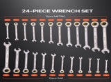 Combination Wrench Set 24 PCS SAE 1/4" - 7/8" Metric 8-19mm Organizer Rack V952-ZXBSTZGDK24PU44S3V0