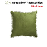 Vintage Design Homewares Olive French Linen Filled Cushion Square - 55cm x 55cm V442-HIN-CUSHION-FRENCHLINEN-OLIVE-SQ
