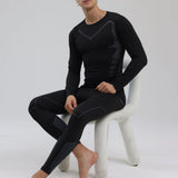 Men Thermal Underwear Set Shirt Pants Autumn Slim Fit Thermal Underwear Top Bottom Set Black XL V1294-YM0901-3117240269314