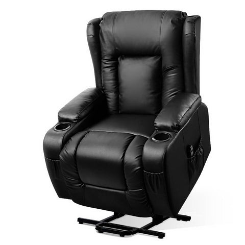 Artiss Recliner Chair Lift Assist Heated Massage Chair Leather Rukwa RECLINER-A5-BK-AB