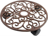 Heavy Duty Cast Iron Flowerpot Holder, Flower Stand Round Holder with Wheels Rustproof Metal V1370-AZ4-06351