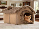 Plush Pet House with Detachable Cushion Cozy, Warm, and Stylish Indoor Cat or Small Dog Bed Soft V1341-ZY-9MDMUPYV-L-BROWN