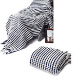 Chains Navy Knitted Throw Rug V442-ATX-THROW-CHAINS-NAVY-RE