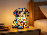 Adorable Stained Glass Dog Lamp, Handmade Resin Table Lamp, Soft Warm LED Light for Bedrooms, V1370-AZ4-13754