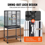 54 inch Standing Large Bird Cage, Carbon Steel Flight Bird Cage for Parakeets, Cockatiels, Parrots, V952-YTSNL251753I8188WV0