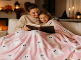 Soft Flannel 2D Ghost Print Throw Blanket, Pink Cute Ghost Plush Blanket, Cozy Lightweight Polyester V1366-AZ2-W-24793