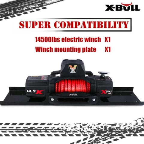 X-BULL 4x4 Electric Winch 12V 14500LBS synthetic rope with winch mounting plate V211-AUEB-AXEW016WP010