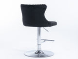 2x Height Adjustable Swivel Bar Stool Velvet Studs Barstool with Footrest and Chromed Base- Black V226-SW1712BK