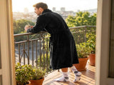 Blue Men's Winter Lounge Bundle Set - Flannel Shawl Collar Robe with 2x Thick Mid Calf V888-ELOSUNG54521