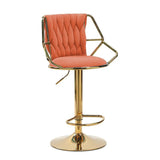 2x Height Velvet Padded Golden Round Base Barstools Chairs with Backrest and Footrest -ORANGE V255-GP1800R-ORANGE