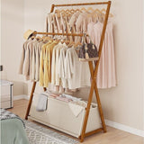 100x155cm Dark Wood Clothes Rail Garment Rack with Freestanding Storage Shelf V63-840741