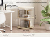 Rotating circular bookshelf 2 layers- Cream White Multi-Layer Storage Rack, 40.5x40.5x69.5cm V888-ELOSUNG548