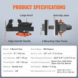 VEVOR 6" Bench Vice w/ Anvil 360&deg;Swivel Locking Base Heavy Duty Ductile Iron V952-DGNTQDXZSYCQ6QSMGV0