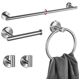 5PCS Matt Silver Stainless Steel Bathroom Organizer Set - Wall-Mounted Rotatable Towel Bar, Toilet V888-ELOSUNG49814