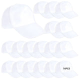16 Packs Dome Baseball Caps, Customizable Polyester Adjustable Hats, Blank White Caps for Travel, V1369-AZ3-W-08592