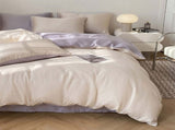 Solid Color Ice Silk Bedding Set 4 Pieces, Summer Breathable Sheets and Covers, Lightweight and V1366-AZ2-W-23187