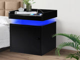 Levede Bedside Table USB Charger Outlet RGB Black NI1049-BK